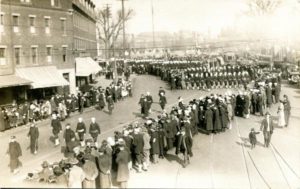1.34 CPC -Military parade through Harvard Square ca. 1914-1920