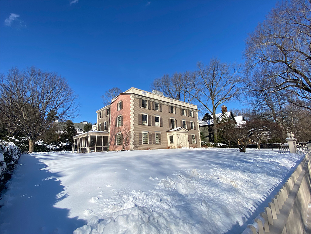 The lawn of the Hooper-Lee-Nichols House buried under snow