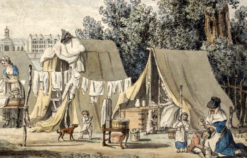 Laundresses at a Revolutionary Army camp, circa 1780. 