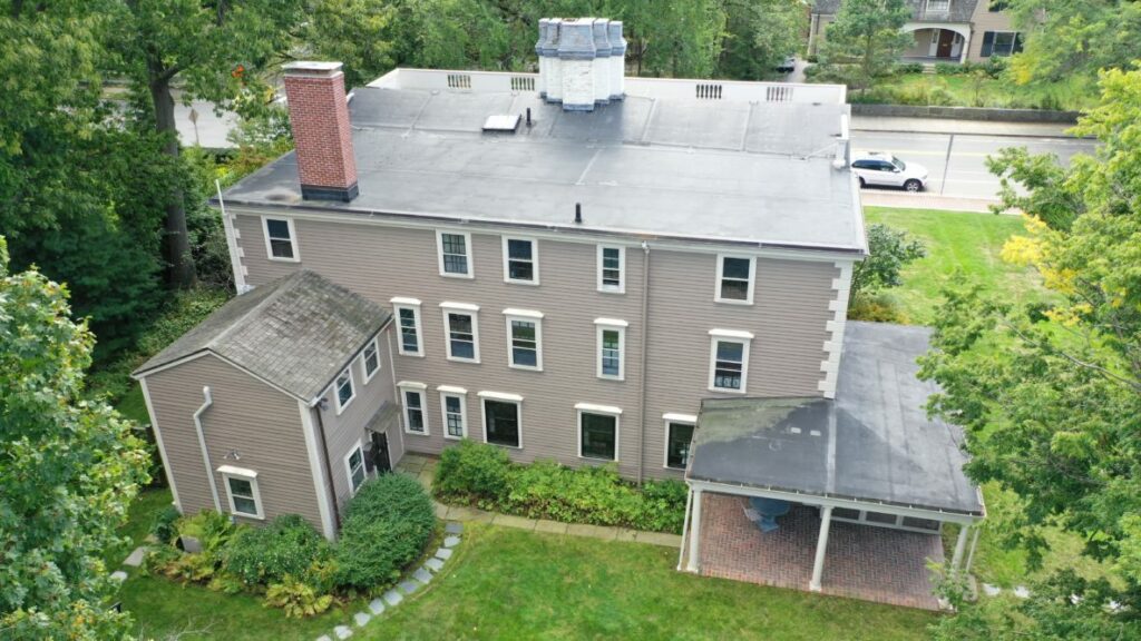 An aerial view of the back of the house