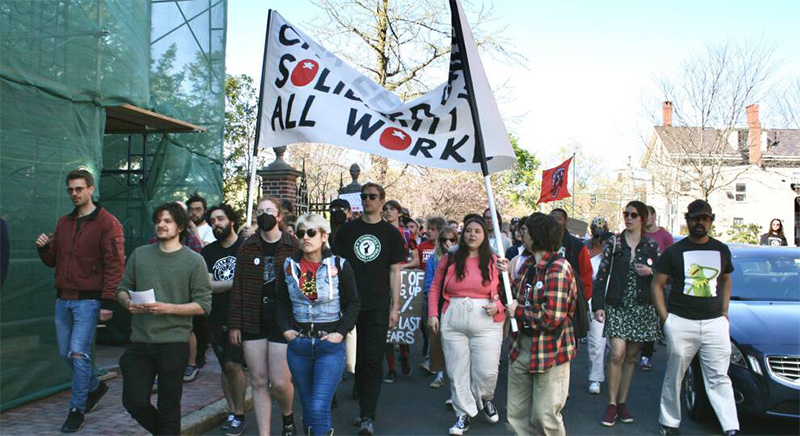 Massachusetts coffee workers march May 1 during a rally on International Workers’ Day in Cambridge. 