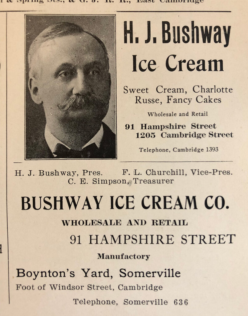 An advertisement for the Bushway Ice Cream Co., circa 1890.