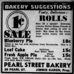 Pearl Street Bakery ad in the Cambridge Chronicle from Aug. 27, 1936.