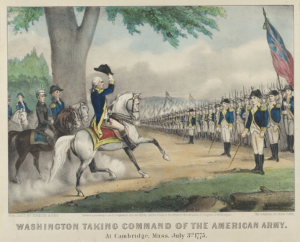“Washington Taking Command of the American Army,” an 1876 print by Currier and Ives.