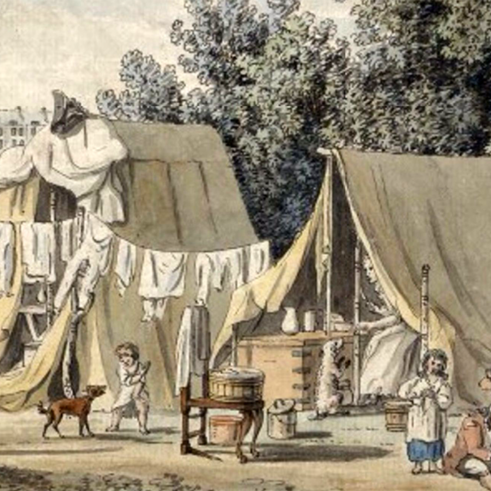 Laundresses at a Revolutionary Army camp, circa 1780.