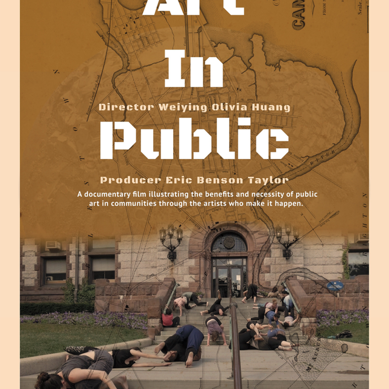 A poster for Weiying Olivia Huang’s documentary film., “Art in Public.”