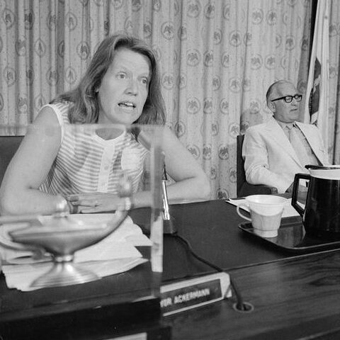 Mayor Barbara Ackermann addresses the Cambridge City Council in 1972.