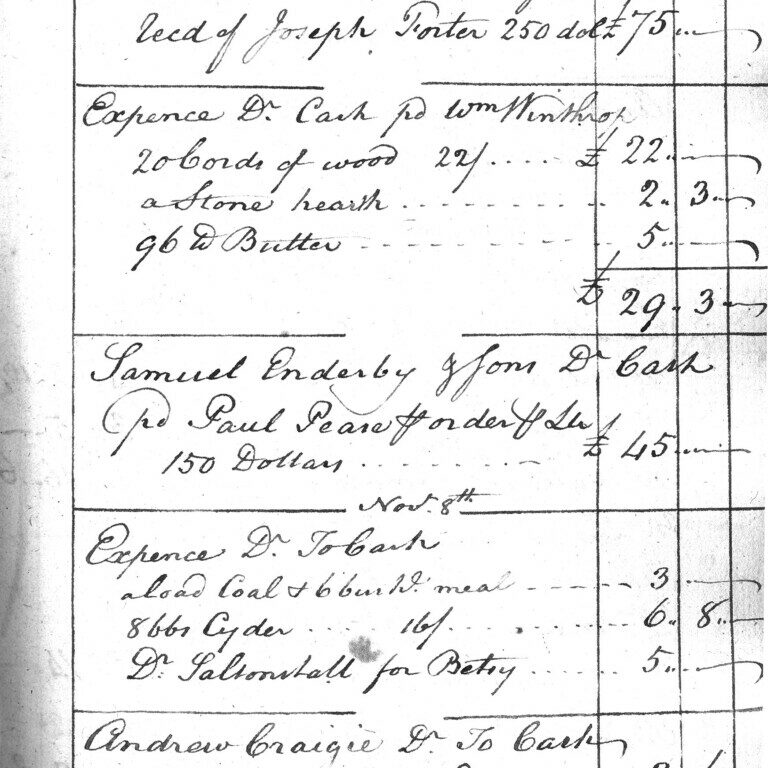 A page from Andrew Craigie’s log book, a part of the Craigie Estate
Papers Collection at History Cambridge